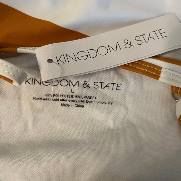 Swimsuit One Piece Halter Large Stripe in Dark Yellow and White Size Large - Picture 5 of 5